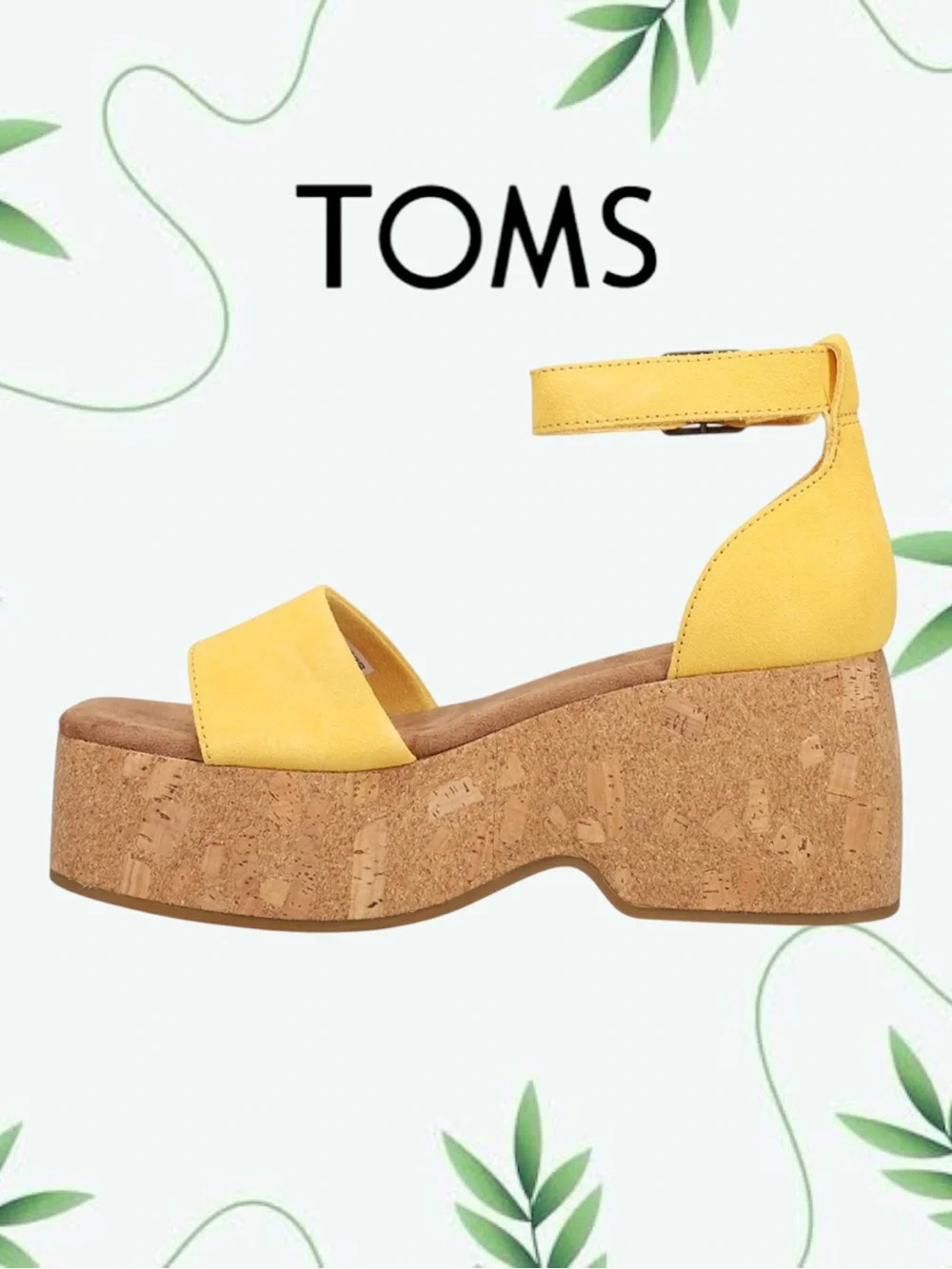 TOMS Laila Suede Platform Cork Sandals Pineapple Yellow Size 9 NWT No Box